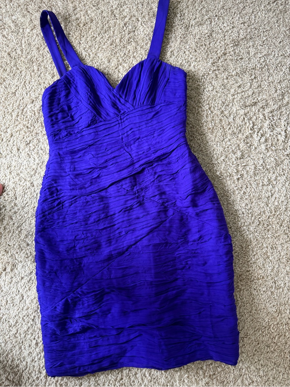 NWOT Truese Adrina Royal Blue Ruched 100% Silk Mini Cocktail Dress XS⁠